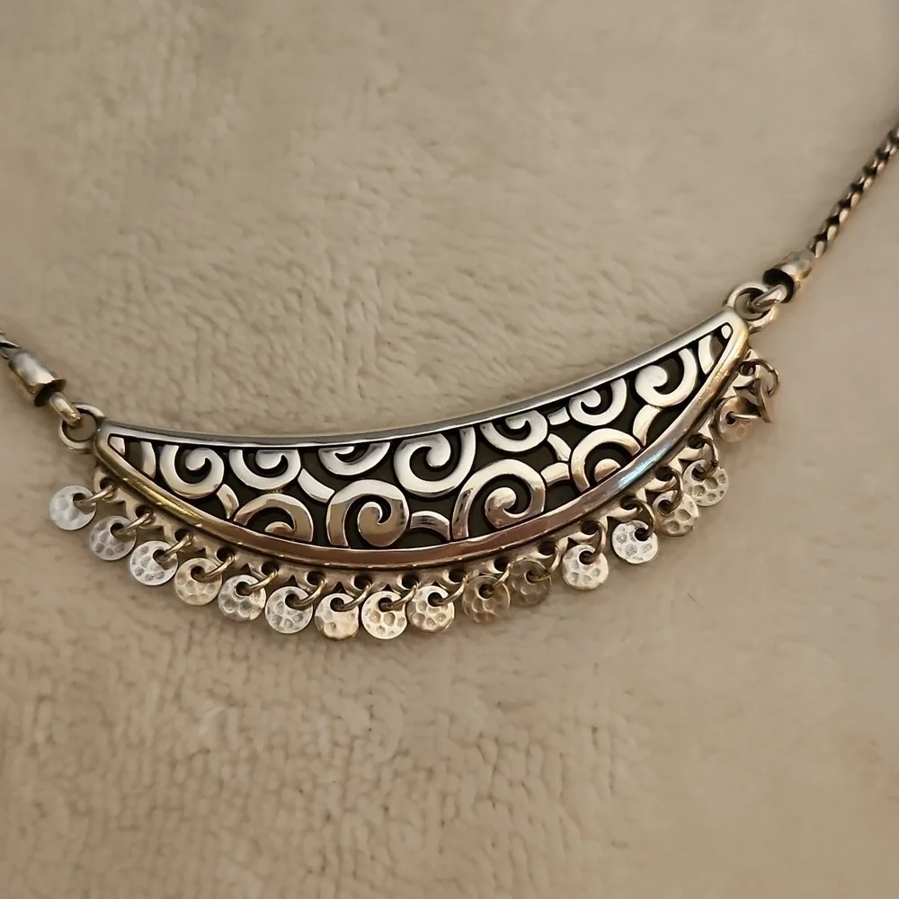 BRIGHTON Deco Dangle Ethnic Silver Plated Crescent Necklace
